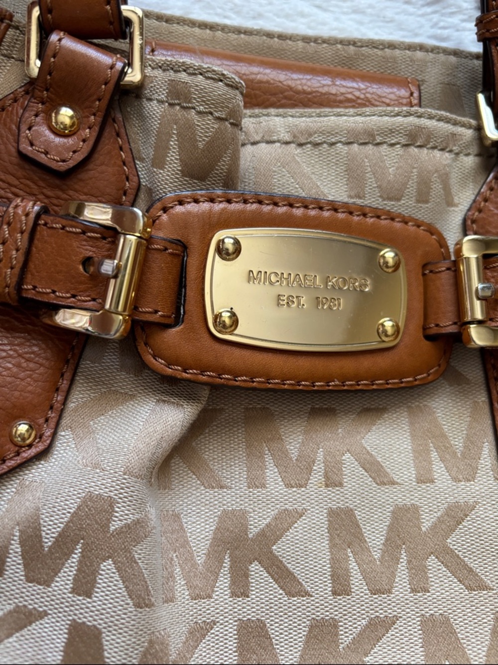 Michael Kors Tan & Brown MK Signature Tote with Leather Trim - Picture 7 of 15